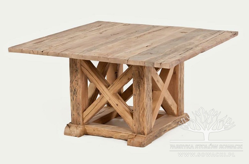 Stół industrialny z drewna rozbiórkowego