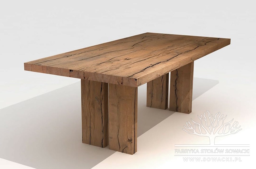Stół ze starego drewna rozbiórkowego, w stylu industrialnym