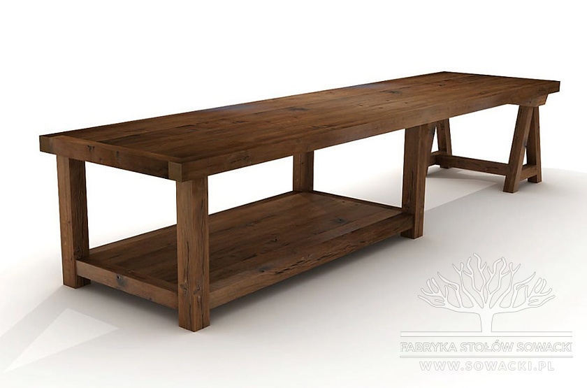 Wielki, industrialny stół z litego drewna na zamówienie